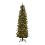 Puleo International 7.5 Foot Dans Mountain Fir Prelit Artificial Pencil Christmas Tree w/1,170 Branch Tips, 350 Clear Lights, Hinged Branches, & Stand