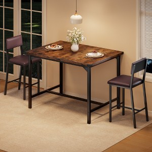 Dining Table Set w/Counter Height Table & 2 Upholstered Bar Stools, 3-Piece Counter Height Dining Table Set for Kitchen Breakfast Restaurant - 1 of 4