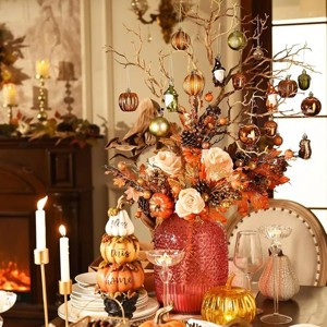 Fall Tree Decorations Ornaments for Home Indoor, 40ct Shatterproof Fall Ornaments for Small Tree, Orange Hanging Thanksgiving Autumn Christmas Ball - 1 of 4