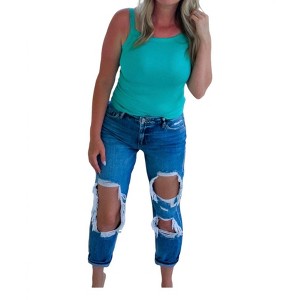 Women's Distressed “Mom” Jeans - ZENANA - 1 of 2