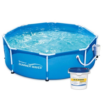 Summer Waves P2000830A Active 8ft x 30in Outdoor Round Frame Above Ground Swimming Pool Set with Filter Pump, Cartridge & Solution Blend