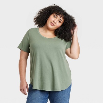 Women's Short Sleeve Scoop Neck Drapey T-Shirt - Ava & Viv™ Olive Green 4X