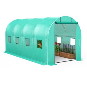 Walk-in Tunnel Greenhouse,Garden Plant Hot House for Outdoors Vegetables Plants,Galvanized Steel Frame Green PE Cover Warm House （6/8 Windows） - 1 of 4