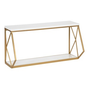 21" x 11" Brost Wood/Metal Decorative Wall Shelf White/Gold - Kate & Laurel All Things Decor: Modern 2-Tier Storage - 1 of 4