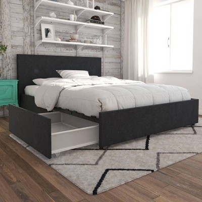 Kelly Dark Gray Upholstered Queen Bed with Storage Drawers