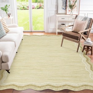 Scalloped Washable Area Rugs for Living Room,Modern Stain Resistant Solid Rug for Bedroom - 1 of 4