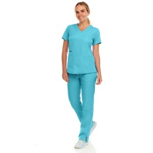 MediChic Women's V-Neck Scrub Set Straight Leg Six Pocket Cargo Scrub Pants with 4-Way Stretch Scrubs Sets - 1 of 4