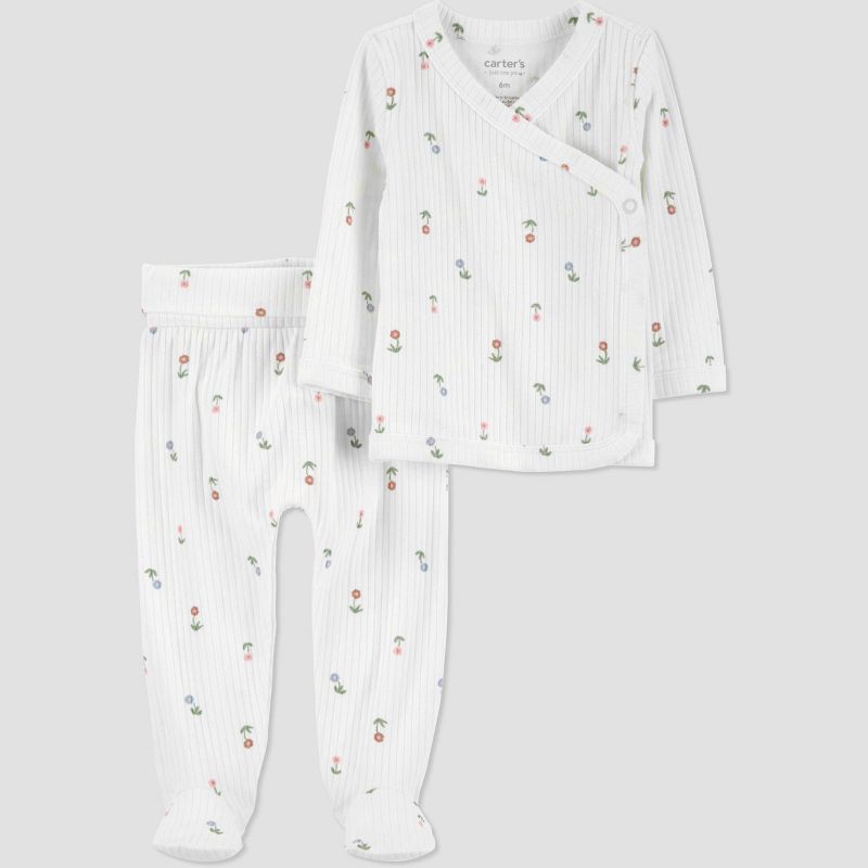 Carter's Just One You® Baby Girls' 2pc Ivory Floral Cardigan Set, 1 of 7
