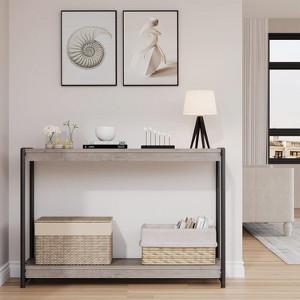 Acekool 40" Farmhouse Console Table with Slatted Design, 2-Tier Storage Shelf for Entryway, Living Room & Hallway, Grey - 1 of 4