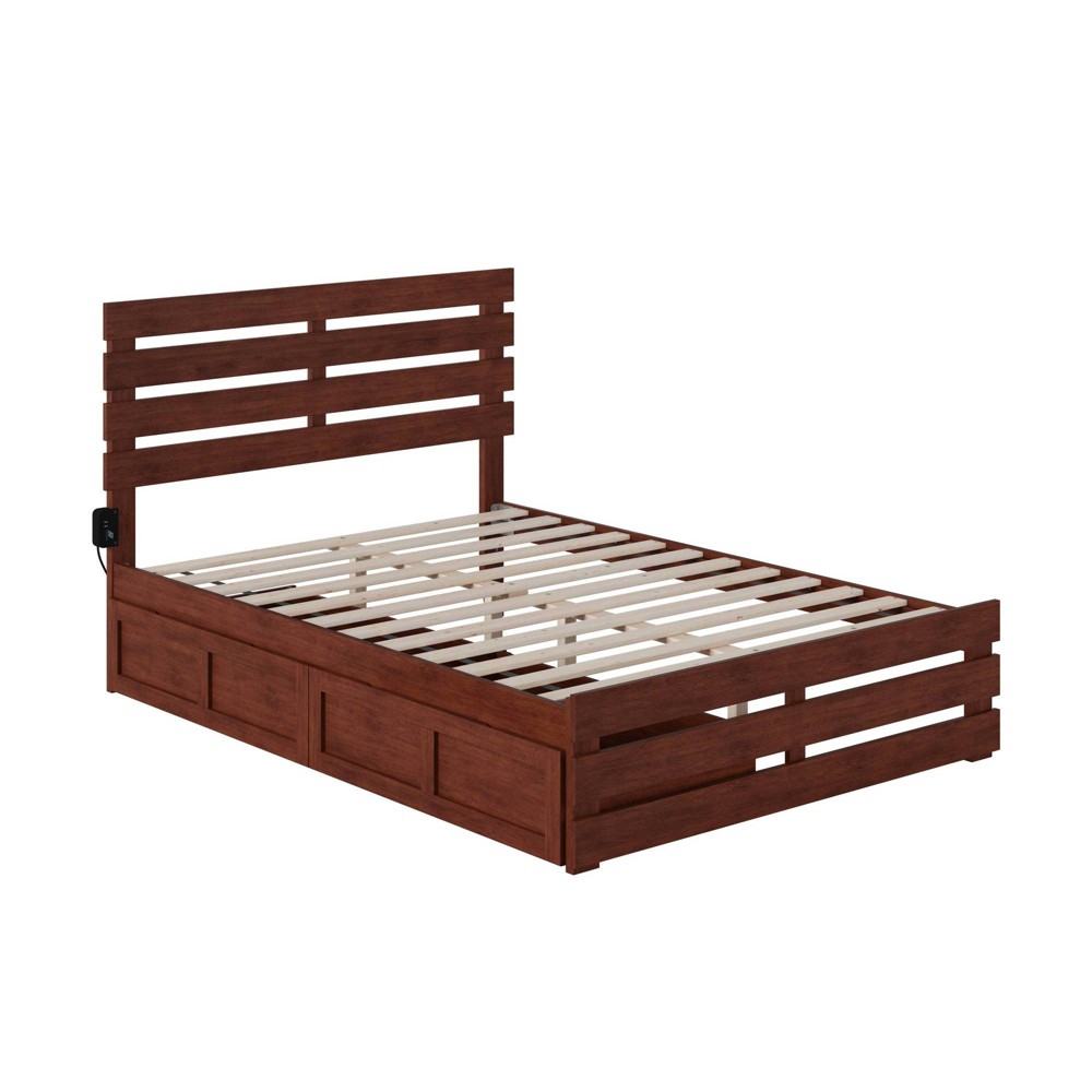Full Oxford Bed with Footboard and USB Turbo Charger with 2 Drawers Walnut - AFI: Mid-Century Modern, Hardwood Frame, No Box Spring Needed