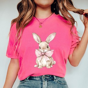 Bunny Watercolor With Bow - Women's Garment Dyed Graphic T-Shirt - 1 of 4