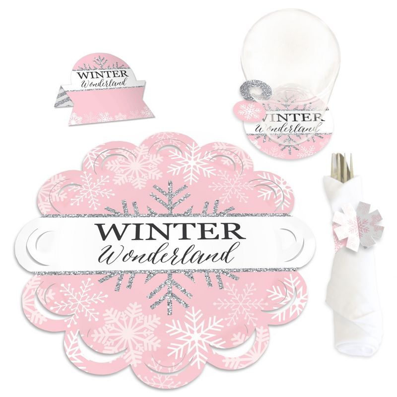Big Dot of Happiness Pink Winter Wonderland Holiday Snowflake Birthday Party and Baby Shower Paper Charger and Table Decorations Chargerific Kit for 8, 1 of 9