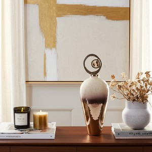 Glam Glass and Metal Jar with Decorative Aluminum Accent and Modern Sculptural Lid Detailing for Contemporary Display Settings - 1 of 4