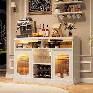 Jojoka Modern Coffee Cabinet with LED Lights, Adjustable Shelves, Wine Racks & Glass Doors for Kitchen and Living Room - 1 of 4