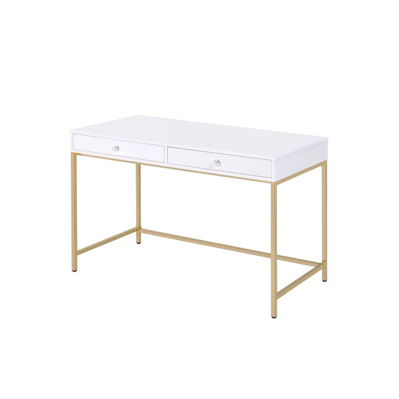 Ottey 2 Drawer Desk White High Gloss/Gold - Acme Furniture, 1 of 10