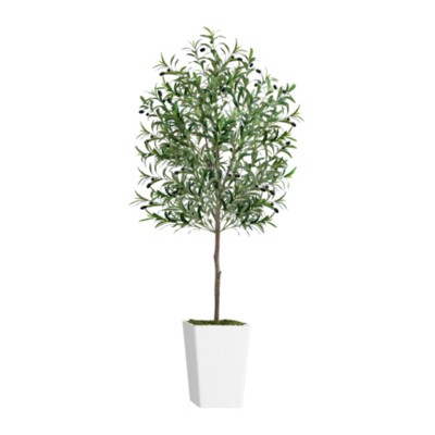 Maggift Artificial Plant Artificial Olive Tree 6FT with Pot and Moss Artificial Plants for Home Office Decor, Green, 10.2"*10.2"*72"