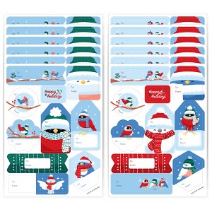 Big Dot of Happiness Winter Birds Gift Tag Stickers, Assorted Winter Holiday Party Gift Tag Labels, To and From Stickers - 12 Sheets - 120 Stickers - 1 of 4