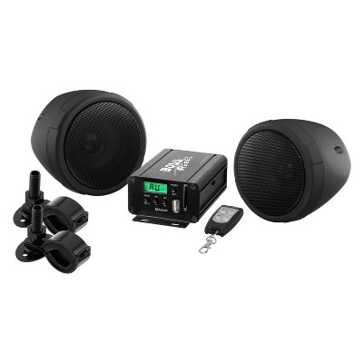 BOSS Audio MCBK520B 12 Volt Motorcycle, Scooter, or ATV Handlebar 2 Speaker Sound System with Bluetooth Audio Streaming, 3.5 mm Auxiliary Input, Black