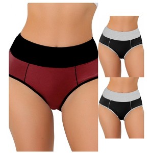 Allegra K Women's High Waist Tummy Control Color-Block Briefs 3 Packs - 1 of 4