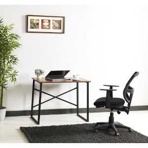Vynxaria Lator Small Writing Desk - Stylish Black Metal Frame with Wooden Top for Teens - 1 of 4