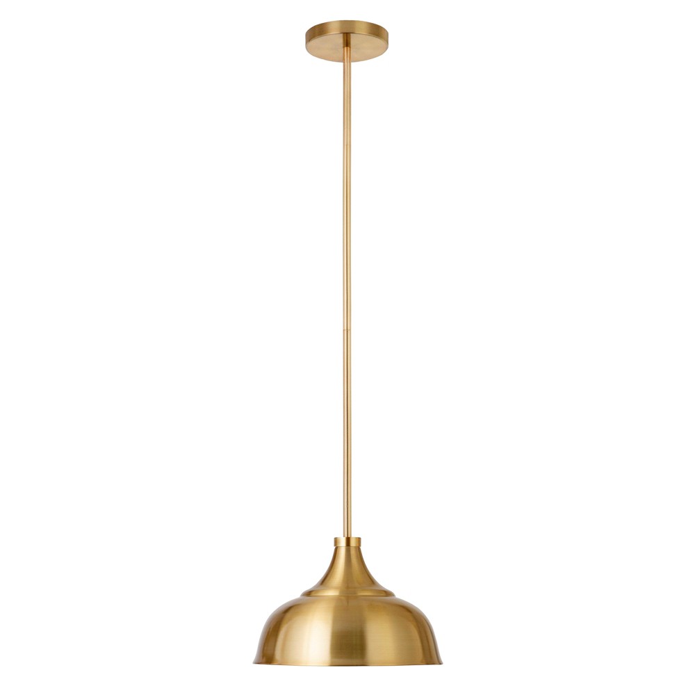 Hudson and Canal 10.75" Wide Pendant with Metal Shade Brass: Industrial Style, Adjustable Height, UL Listed