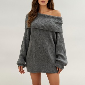 Anna-Kaci Women's Off-Shoulder Ribbed Knit Sweater Top with Foldover Neckline and Soft Relaxed Fit for a Chic Textured Look - 1 of 4