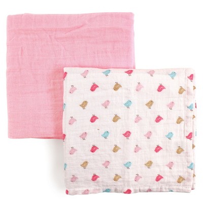 Luvable Friends Baby Girl Muslin Cotton Swaddle Blanket, Birdies, One Size