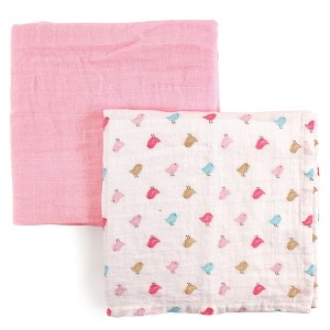 Luvable Friends Baby Girl Muslin Cotton Swaddle Blanket, Birdies, One Size - 1 of 2