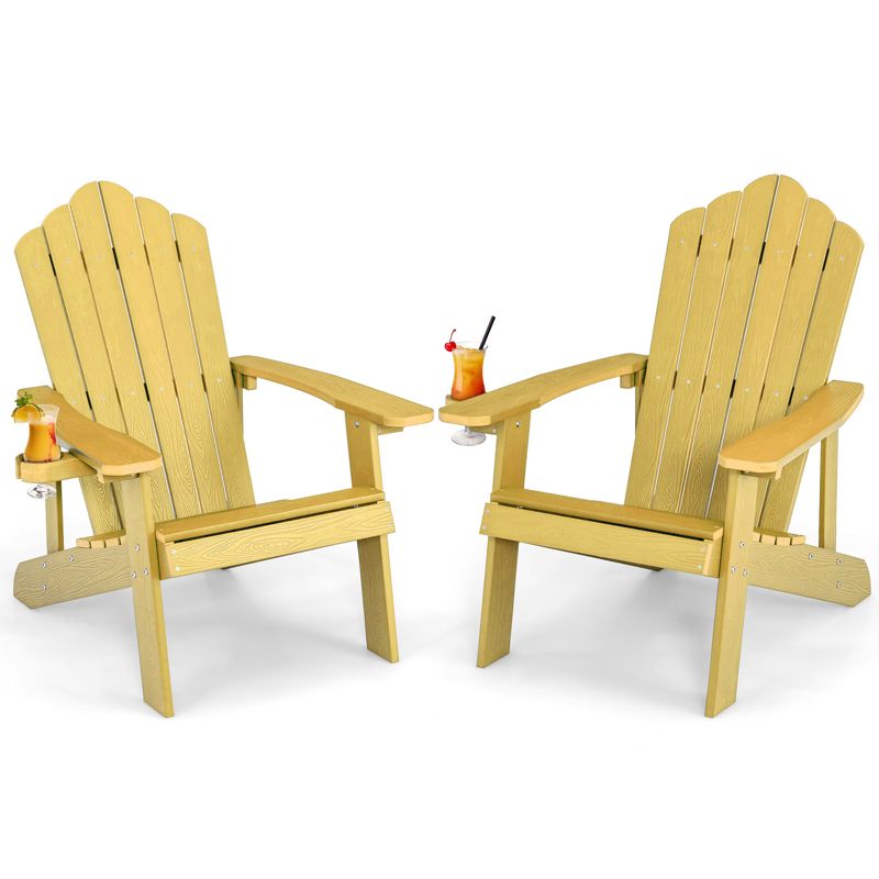Tangkula 2PCS Adirondack Chair HIPS Adirondack Chair w/Cup Holder Realistic Wood Grain Weather Resistant Outdoor Chair for  380 LBS Weight Capacity Black/Navy/White/Teak/Dark Green/Red/Light Grey/Yellow, 1 of 11