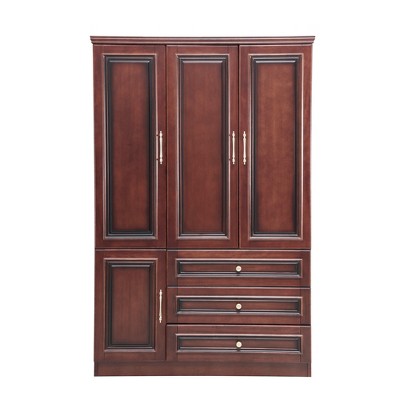 Keloyid Seusar Cherry Wood 46.3 in. Armoire with 3 Drawers, Shelves and Hanging Rod