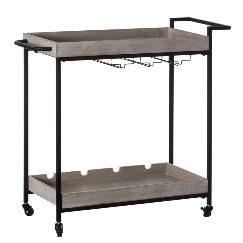 Vintiquewise Metal Wine Bar Serving Cart with Rolling Wheels, Wine Rack, and Glass Holder, 4 of 9