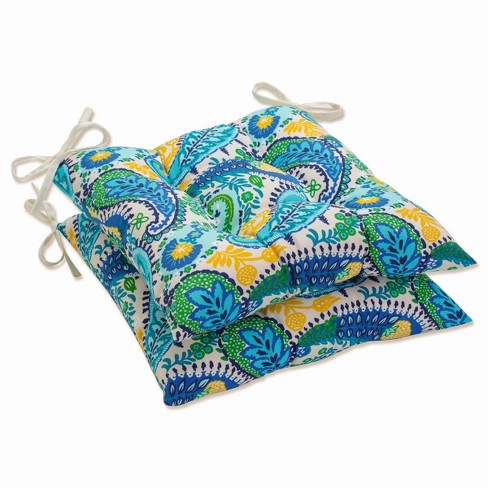 Outdoor Indoor Tufted Seat Cushions Amalia Paisley Blue Pillow Perfect