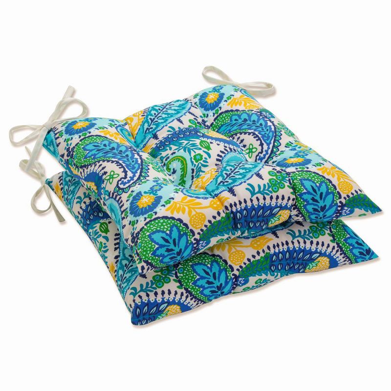 Outdoor/Indoor Tufted Seat Cushions Amalia Paisley Blue - Pillow Perfect, 1 of 7