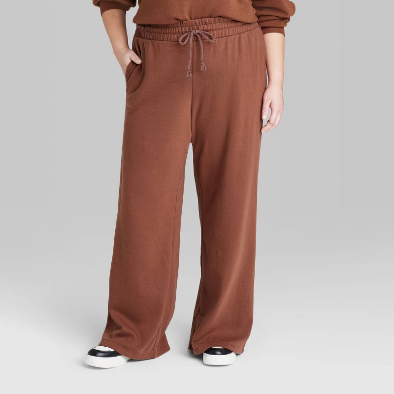 Women's High-Rise Wide Leg French Terry Sweatpants - Wild Fable™ Brown, 2 of 9