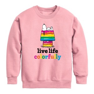 Boys' - Peanuts - Live Life Colorfully Graphic Long Sleeve Fleece Sweatshirt - 1 of 4