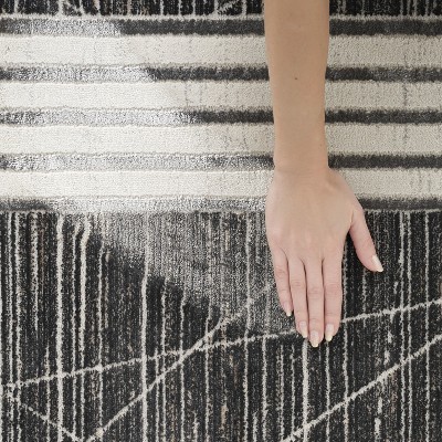 Charcoal Silver Geometric 9' x 12' Synthetic Area Rug