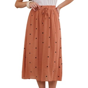 INSPIRE CHIC Women's Vintage Polka Dots Casual Pleated Elastic Waist Midi A-Line Skirts - 1 of 4