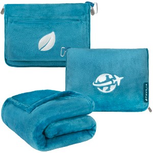 PAVILIA Travel Blanket Pillow Set, Airplane Portable Throw with Arm Hole Compact Soft Bag, Flight Plane Car Travel Gift - 1 of 4