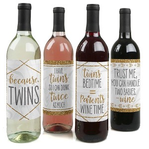 Big Dot of Happiness It's Twins - Gold Twins Baby Shower Decorations for Women and Men - Wine Bottle Label Stickers - Set of 4 - 1 of 4