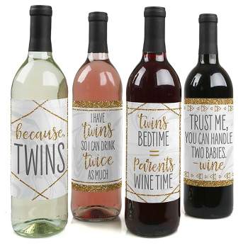 Big Dot of Happiness It's Twins - Gold Twins Baby Shower Decorations for Women and Men - Wine Bottle Label Stickers - Set of 4