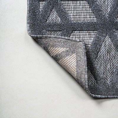 Dark Gray Geometric Rectangular Indoor/Outdoor Rug