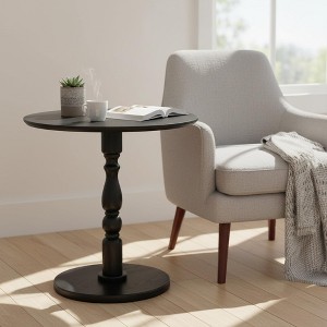 Homy Casa 23" Round Accent Table with Turned Pedestal Base, Black - 1 of 4