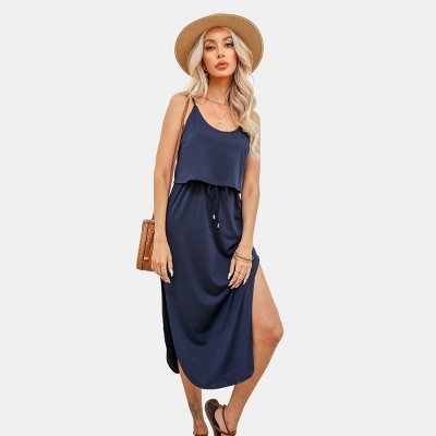 Women's Drawstring Cami Midi Dress - Cupshe-S-Blue