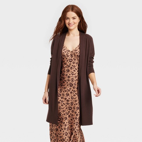 Women's Long Layering Duster Cardigan - A New Day™ Dark Brown S