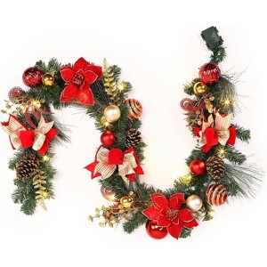 6 Ft Pre-Lit Christmas Garland, Battery Operated Lighted Xmas Garland with 20 Lights & Timer, Red Gold - 1 of 4