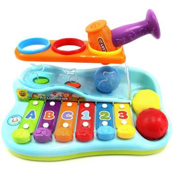 Link Rainbow Xylophone Piano Pounding Bench, Kids Musical Toy Instrument with Color Sorting Balls And A Hammer,  Helps Develop Kids' Fine Motor Skills