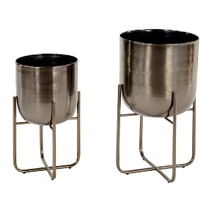10" Wide Contemporary Iron Planters in Stands, Black/Dark Silver - Stylish Indoor/Outdoor Decor, Olivia & May - 1 of 3