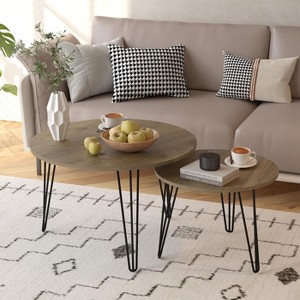 KTMBDW 2-Piece Round Nesting Coffee Table Side Table, End Tables for Living Room, Faux Marble Wooden Table Accent Coffee Table with Metal Base. - 1 of 4