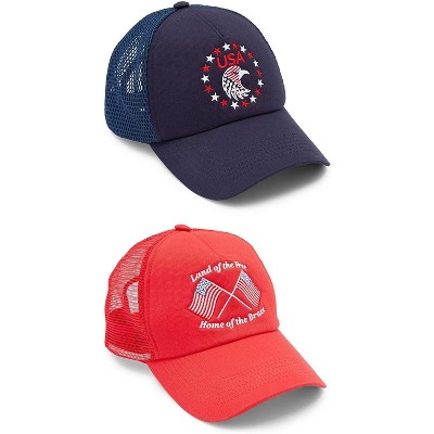 Zodaca 2 Pack Patriotic Trucker Hats for Men, American Flag Baseball Cap, 2 Designs, 3.7 X 8 X 8.2 in