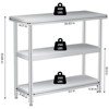 Stainless steel coffee table, three-tier metal preparation counter with two lower shelves and gloves, suitable for various work locations. - 2 of 4